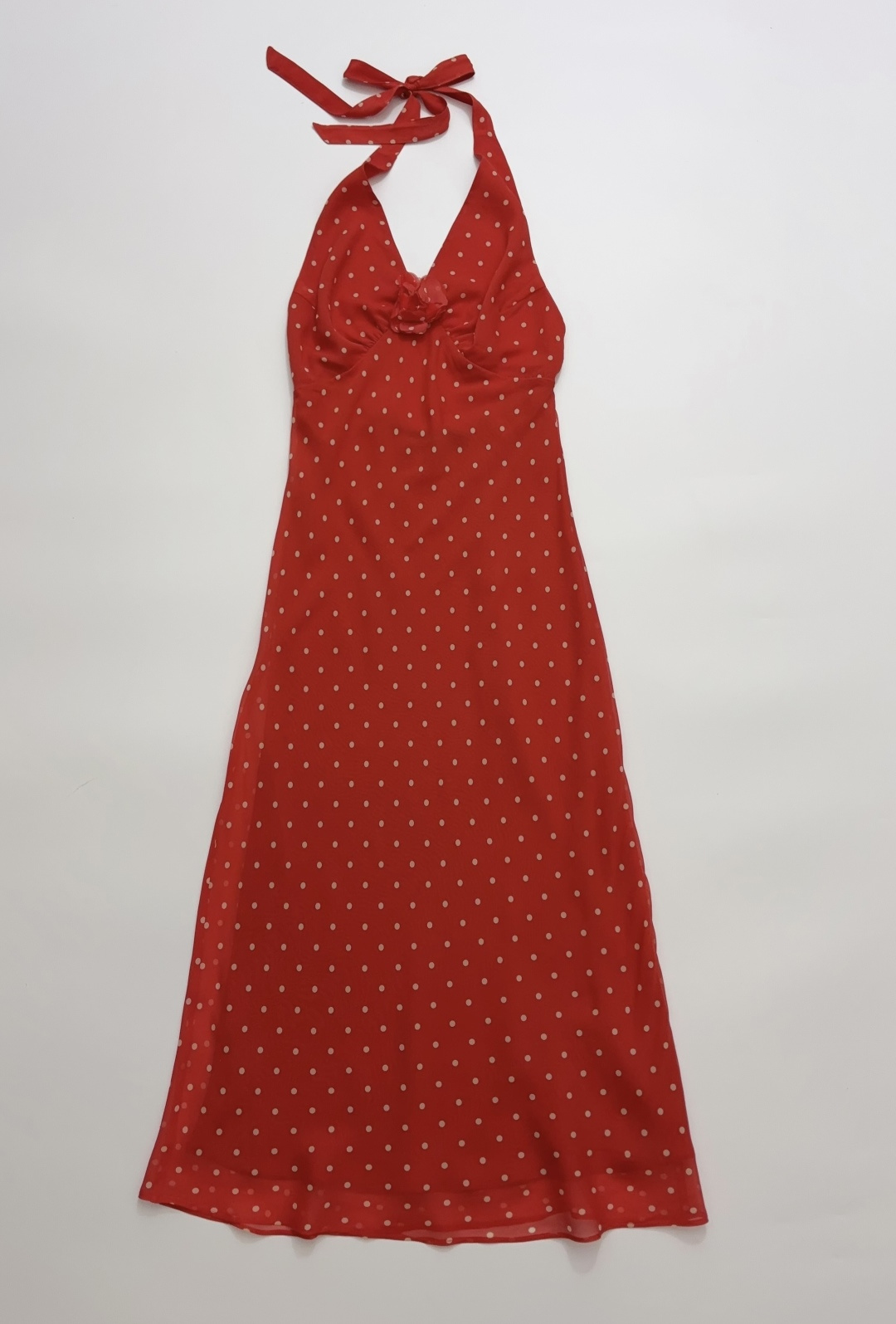 Réalisation Par French Niche Holiday Red Polka Dot Halter Silk Dress