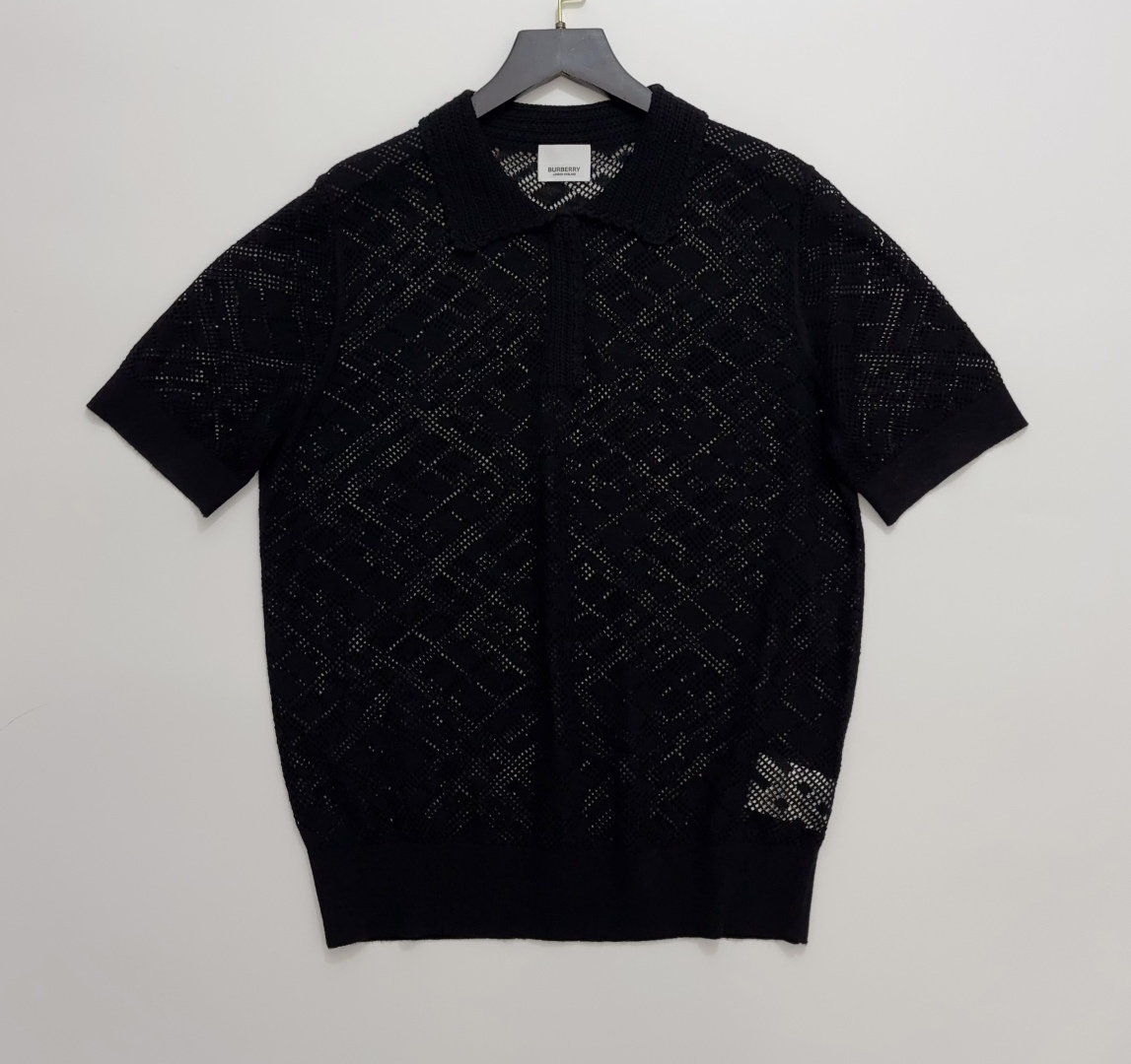 Burberry Hollow-Out Knitted Polo Short-Sleeve T-Shirt