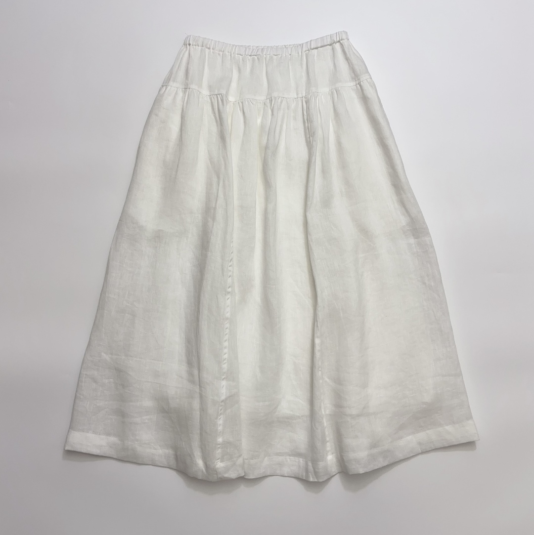 45R Japanese Style R Letter Elastic Waist Linen Skirt