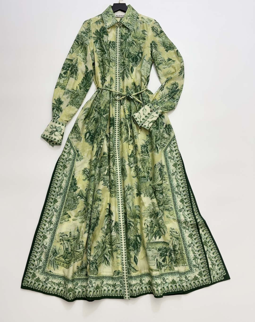 Alémais 'Emerald Isle' Long Printed Shirtdress with Cinched Waist for Resort Wear