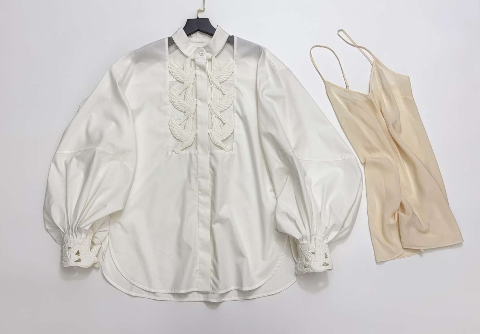 Zimmermann Ivory Puff-Sleeve Blouse with Dove Appliqué