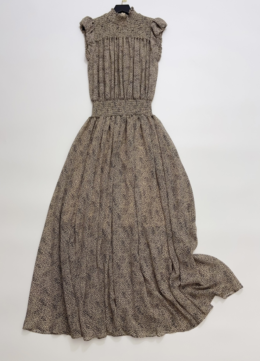 Niche Design Ruched Waist Stand Collar Sleeveless Long Dress