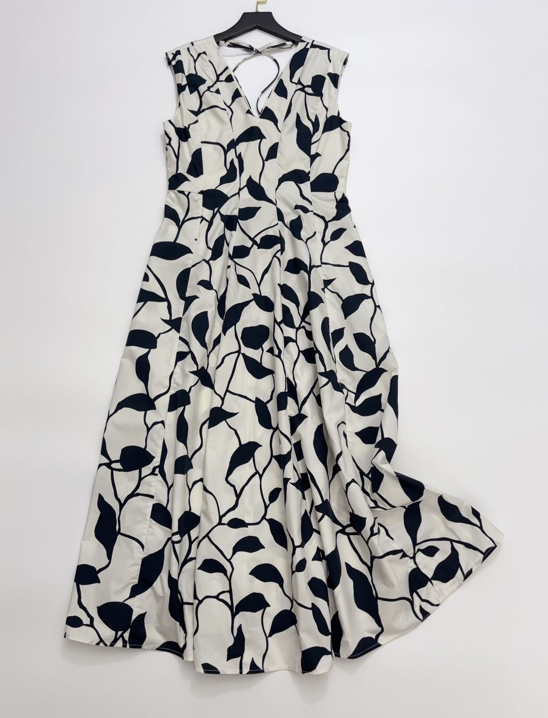 Max Mara V-Neck Backless Tie-Front Blue and White Floral Print Cotton Poplin Vest Dress