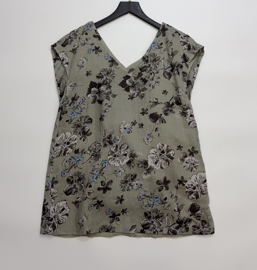 S Max Mara Floral Print Ramie Sleeveless Top