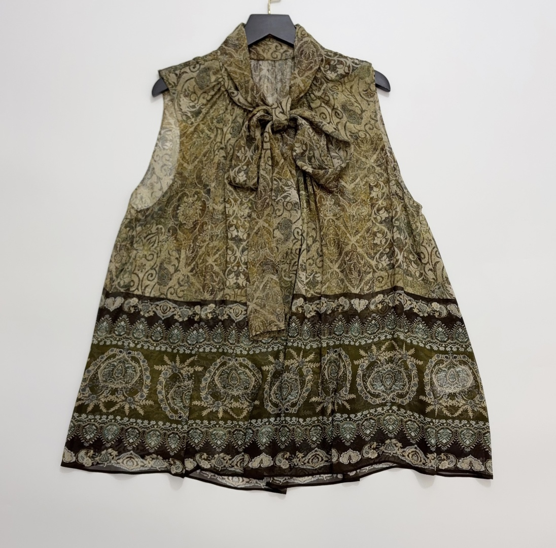 Bohemian Style Mulberry Silk Print Sleeveless Shirt