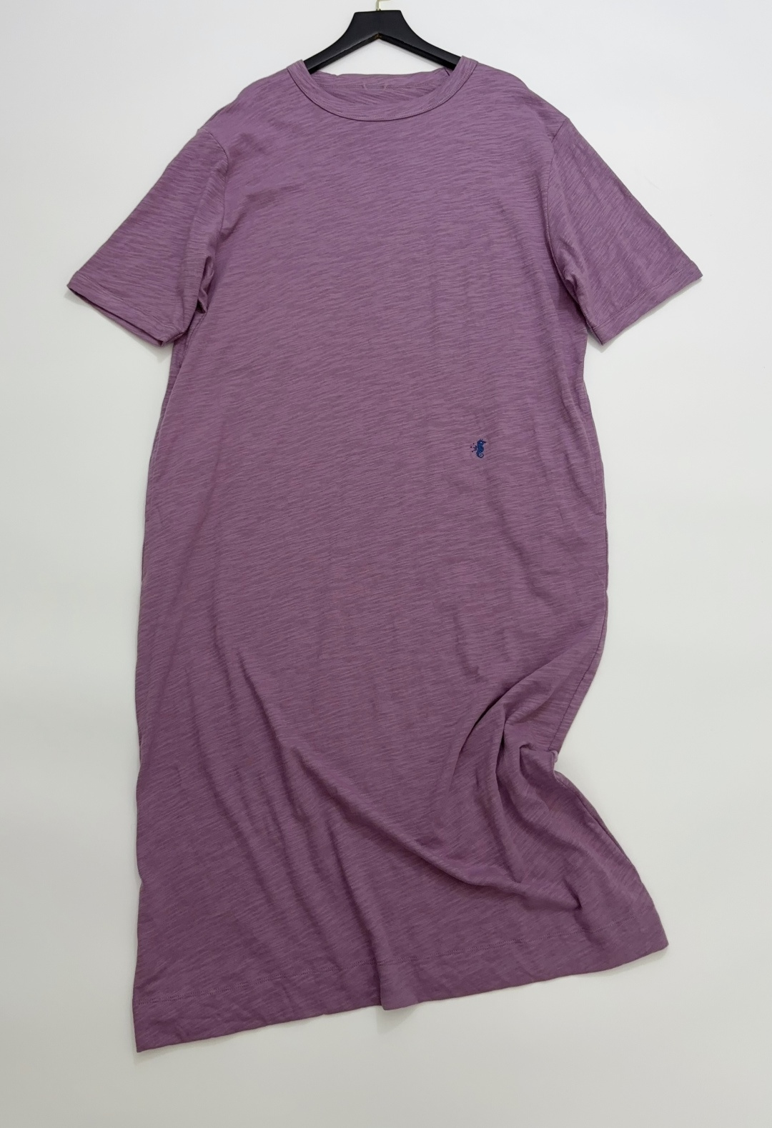 Japanese Style Small Embroidered Slub Cotton Loose Round Neck Dress