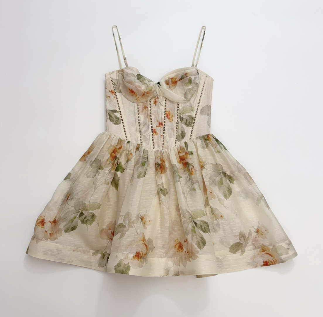 Zimmermann Romantic Floral Print Strappy High-Waist Tiered Dress 'Carousel'