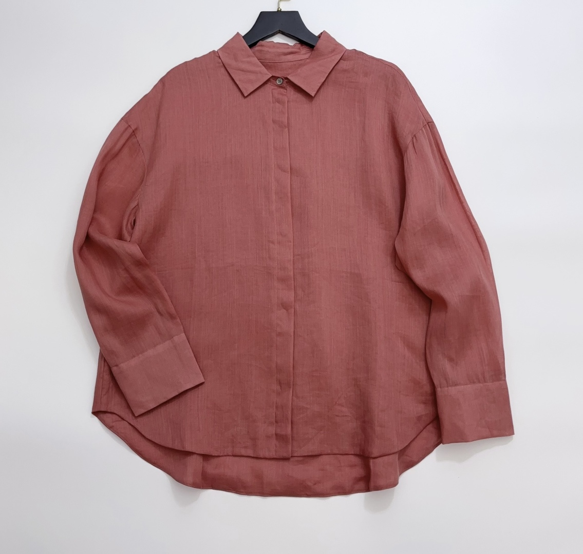S Max Mara Minimalist Double Layer Natural Ramie Loose Shirt