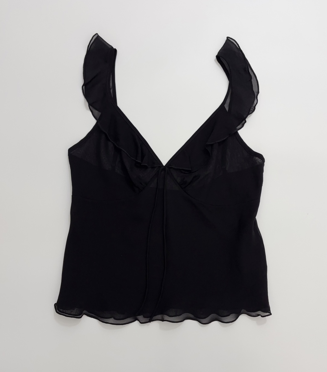 Realisation Par The Gracie Black Silk V-Neck Ruffled Camisole Top