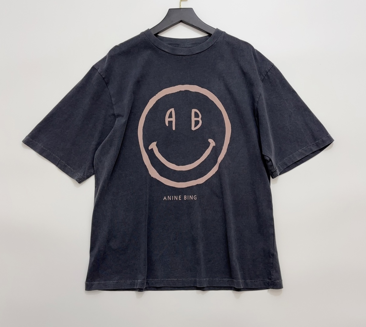 Anine Bing Smiley Face Pattern Loose Crewneck Short Sleeve T-Shirt
