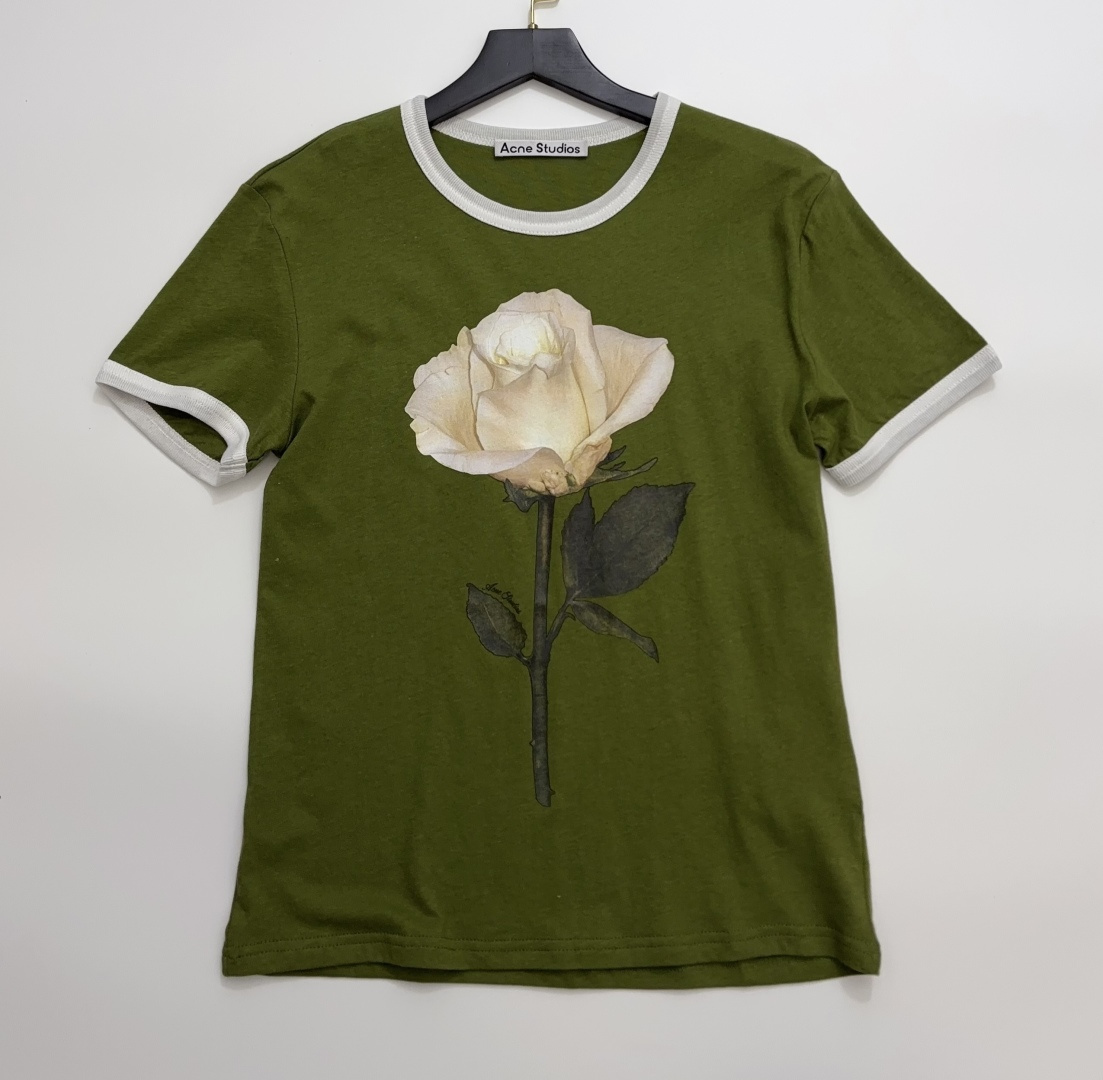 Acne Studios Rose Print Short Sleeve Crewneck Slim Fit T-Shirt