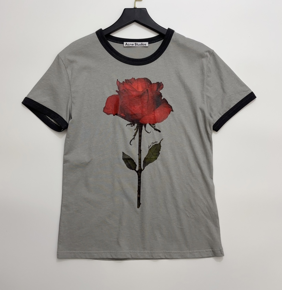 Acne Studios Rose Print Short Sleeve Crewneck Slim Fit T-Shirt