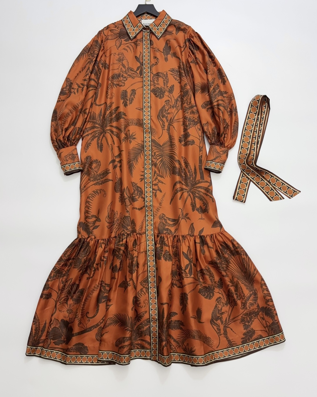 Alémais Orange Floral Print Resort Shirt Maxi Dress with Tie Waist