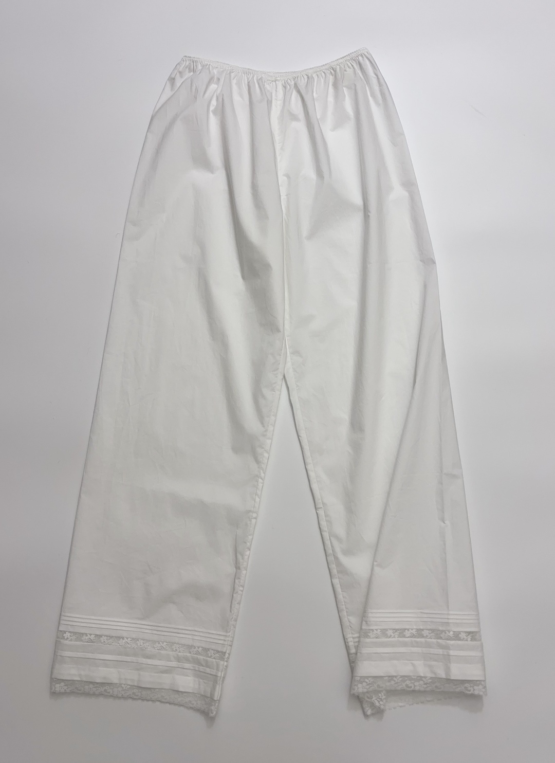 Dôen Niche Design Cotton Elastic Waist Lace Patchwork Hem Straight Casual Long Pants