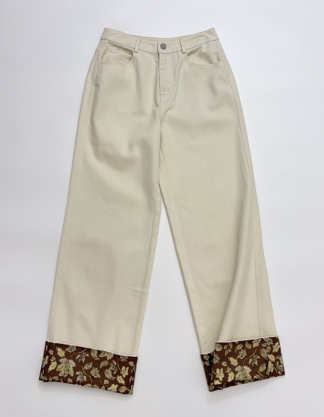 Into Embroidered Paisley Cuffed High Waist Straight Washed Soft Jeans