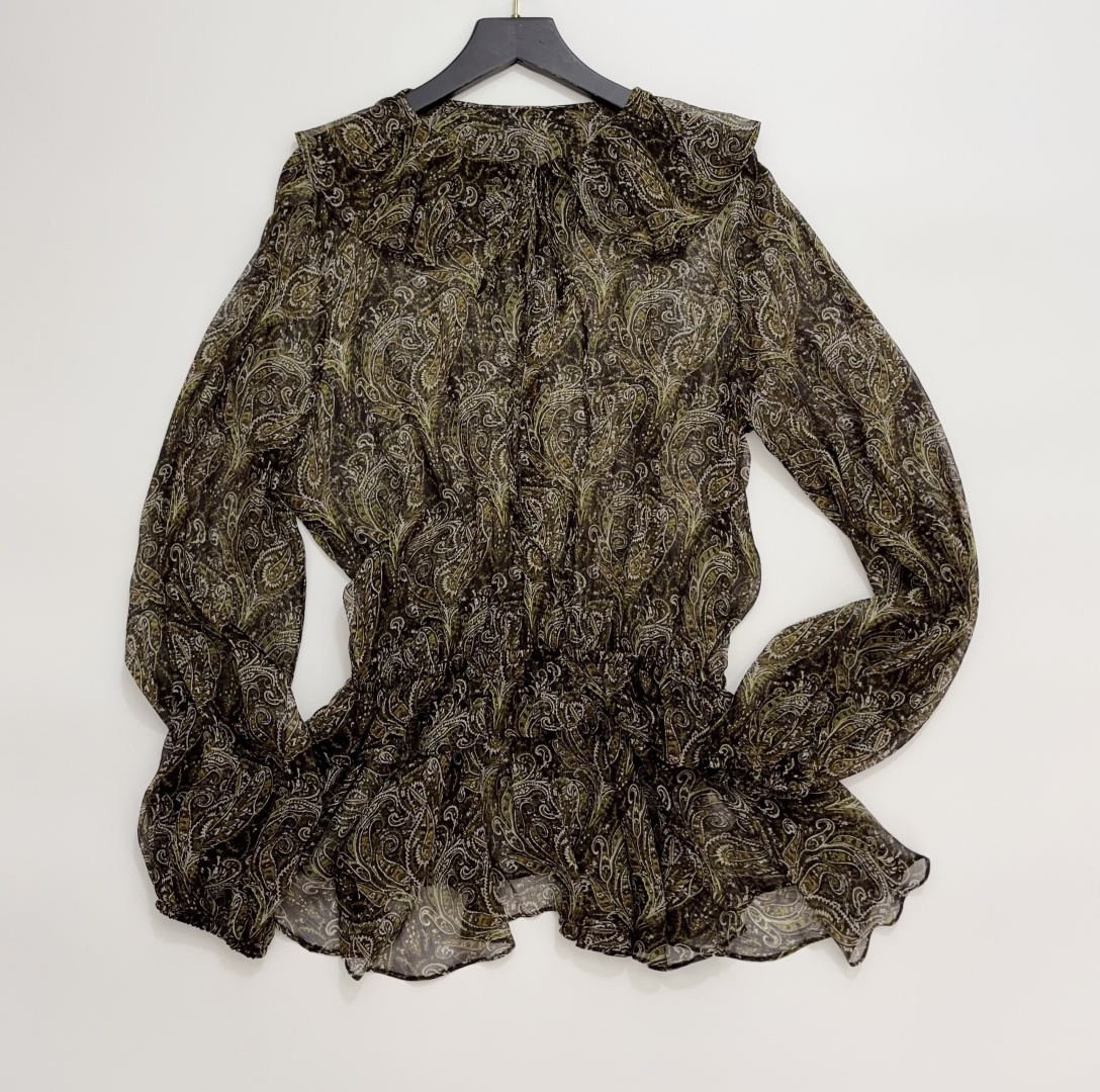 Into Vintage Lightweight Sheer Paisley Print Round Neck Shirt
