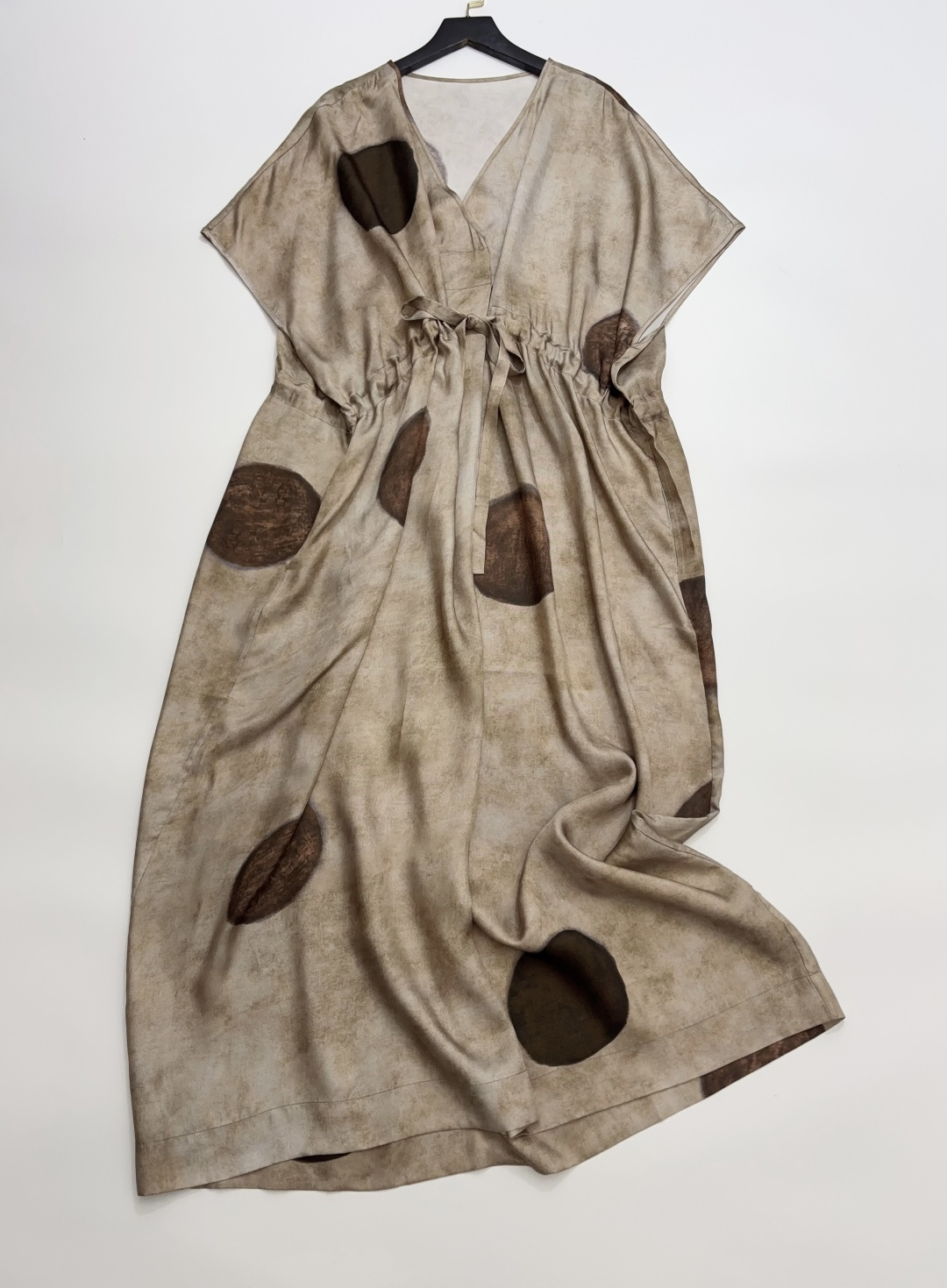 UMA Vintage Distressed Polka Dot V-Neck Cinched Waist Dress