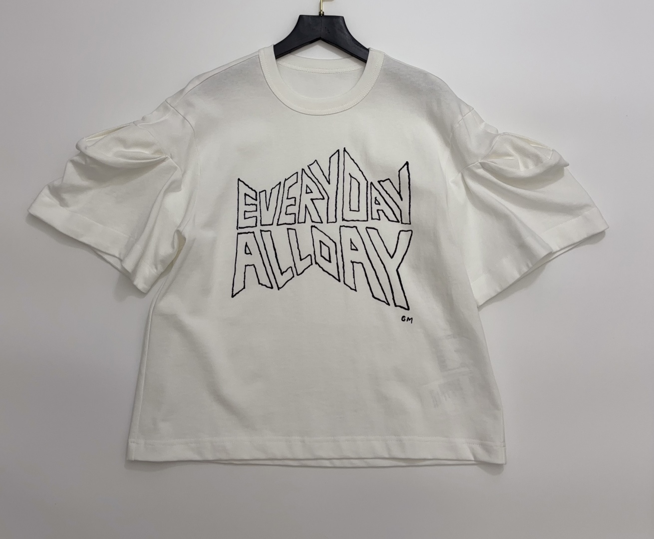 Sacai Japanese Style Puff Sleeve Letter Print Short Sleeve T-Shirt