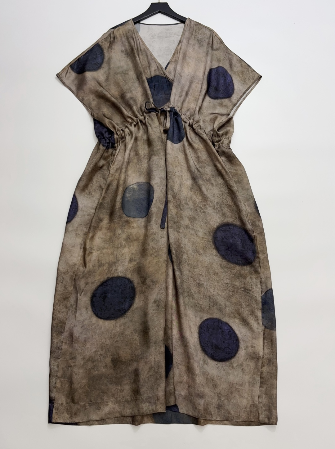 UMA Vintage Distressed Polka Dot V-Neck Cinched Waist Dress