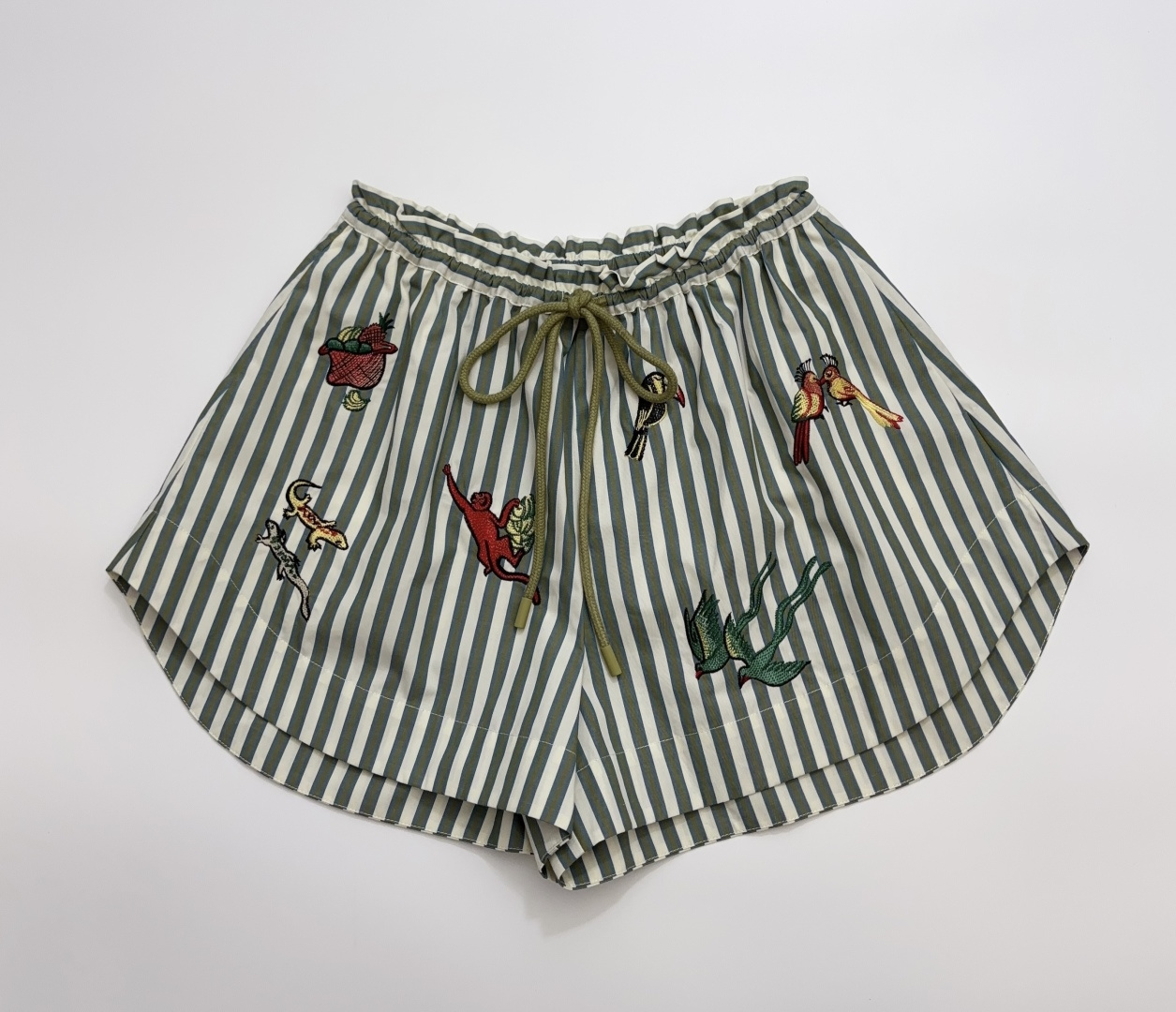 Alémais Toucan Stripe Parrot Print Shorts