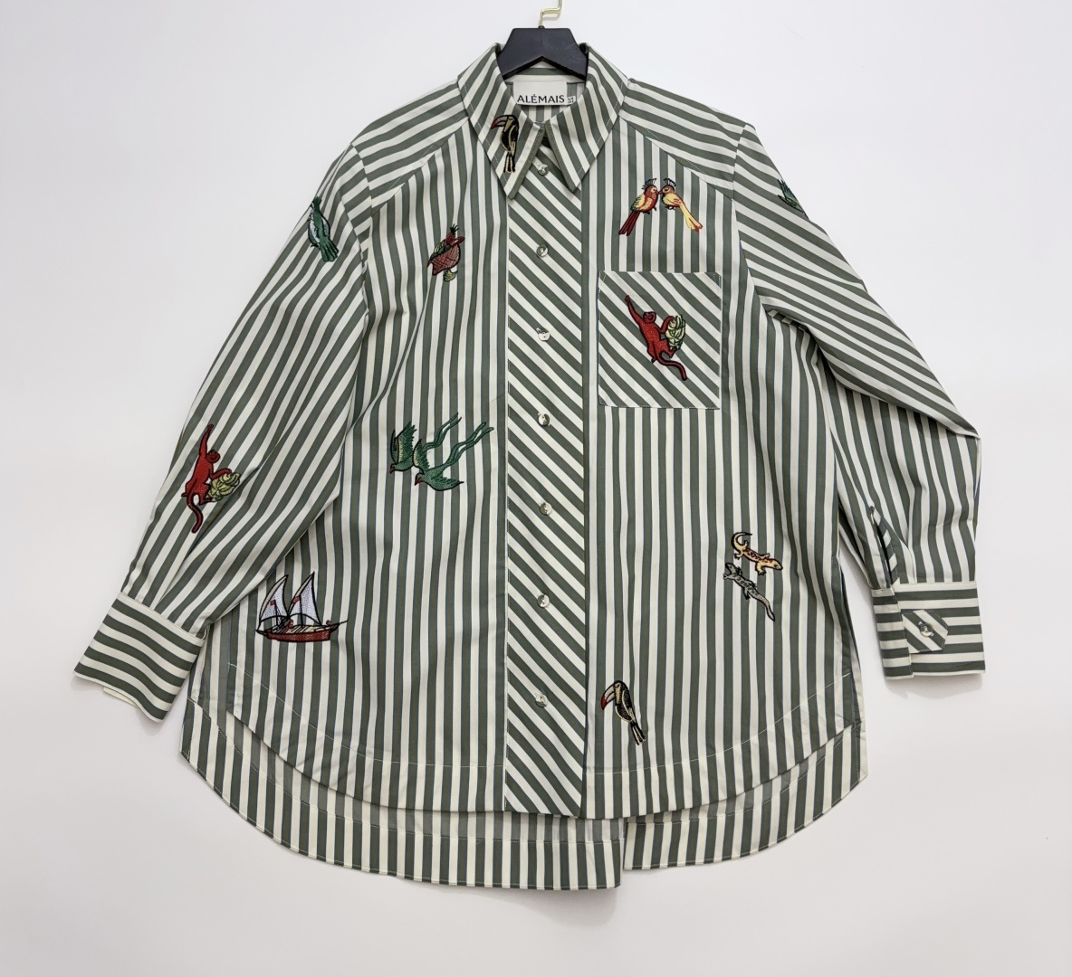 Alémais Toucan Stripe Parrot Print Long Sleeve Loose Shirt