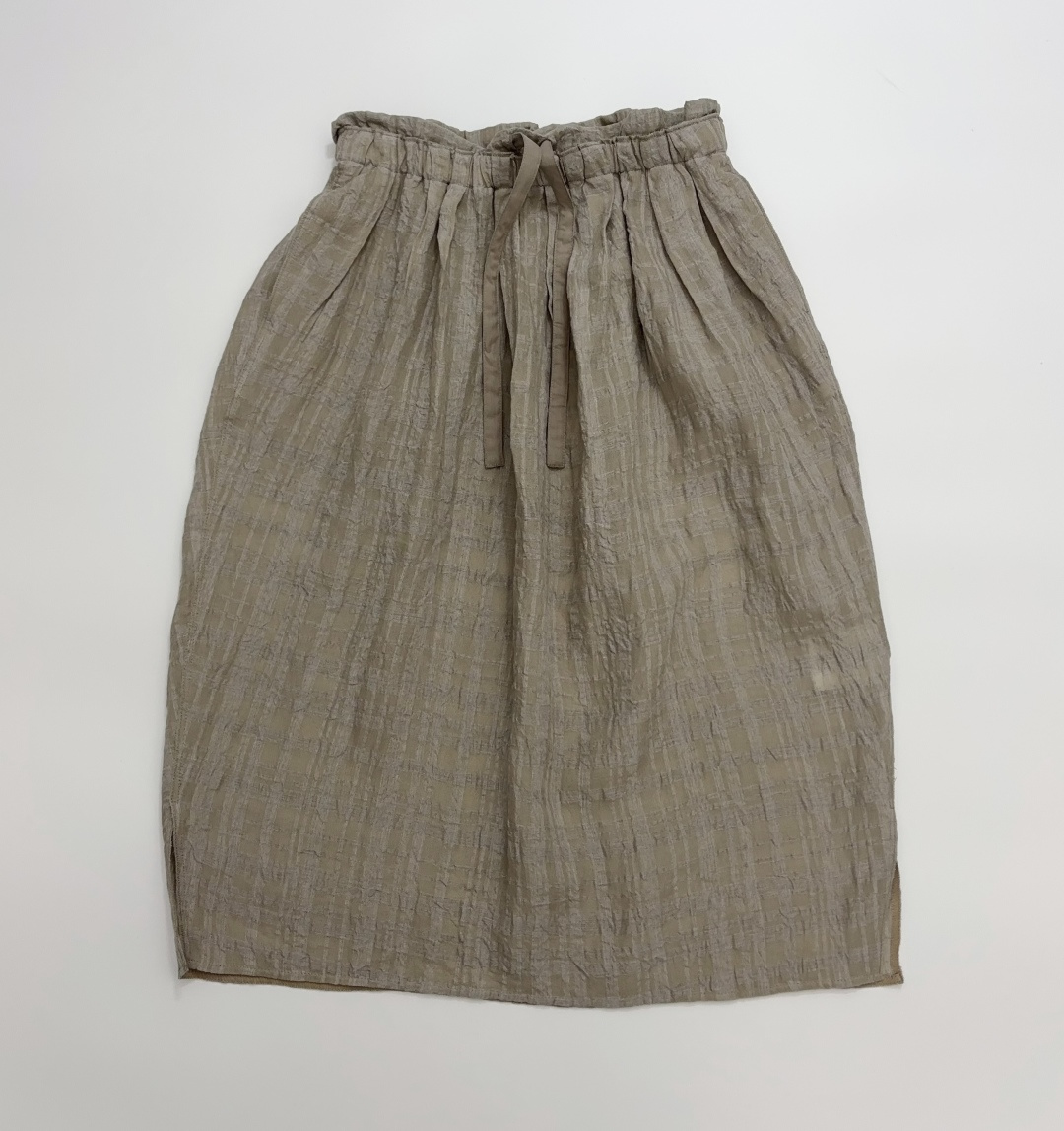 MS Heavy Pleated Textured Plaid High-Waist Tulip Skirt