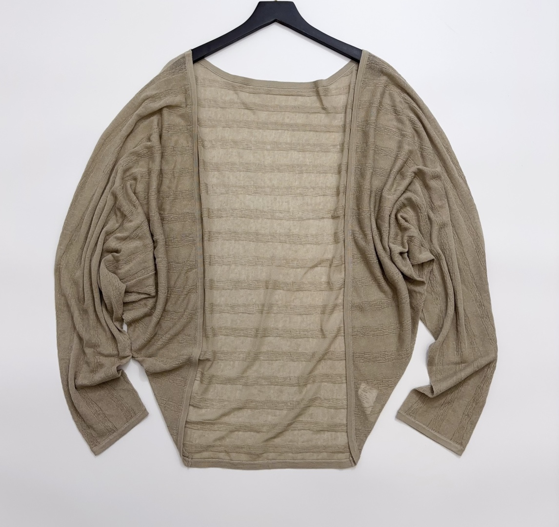Enföld Textured Stripe Hollow-Out Knit Cardigan Batwing Sleeve Lightweight Sun Protection Shawl