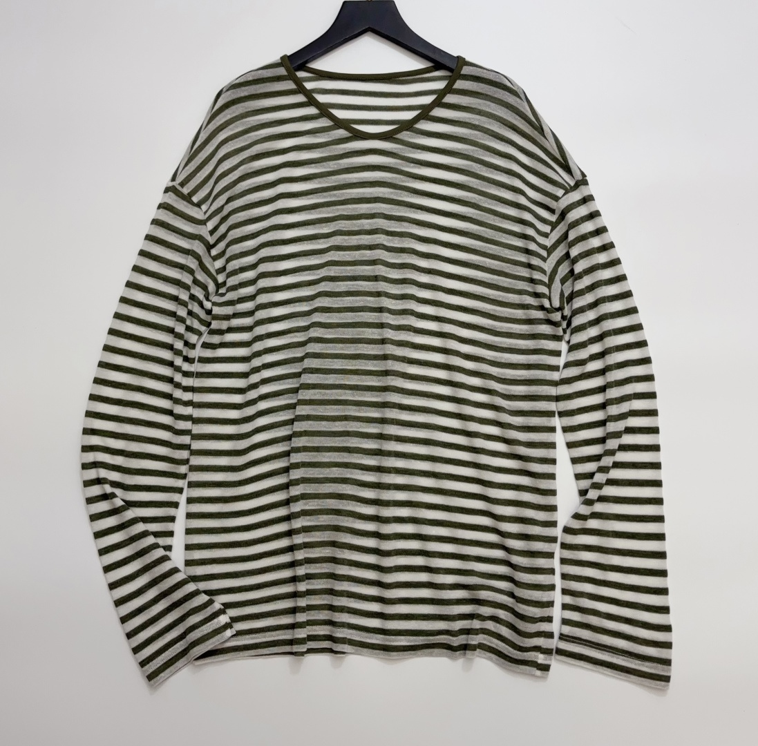 Shortsentence Round Neck Long Sleeve Striped Sun Protective Loose Lyocell Linen Blend T-Shirt