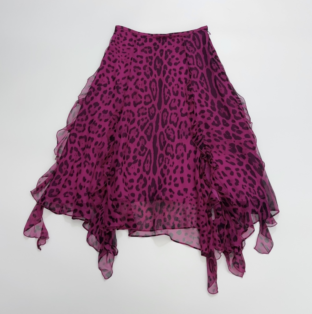 Nanu Pink Leopard Print Irregular Flowy Midi Skirt