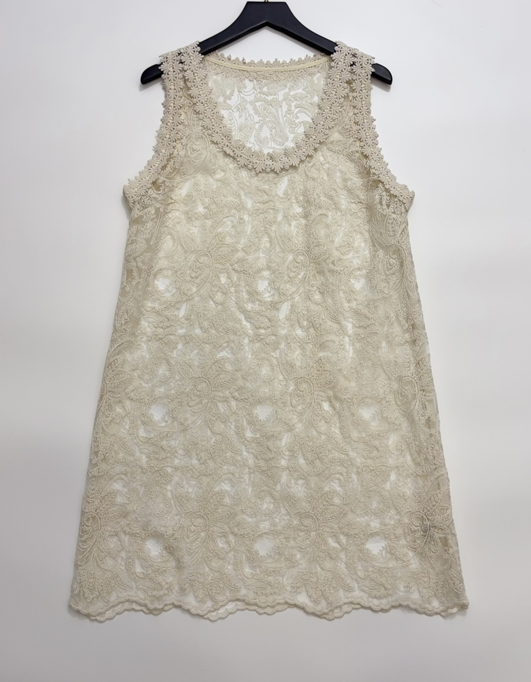 Unlabeled Niche U-Neck Sheer Embroidered Vest Dress