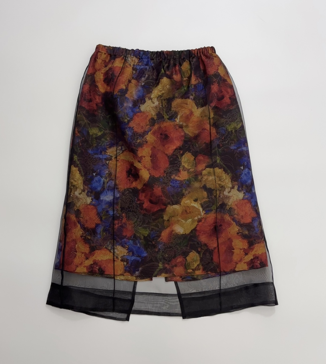 Vintage Silk Organza French Oil Painting Floral Print Skirt