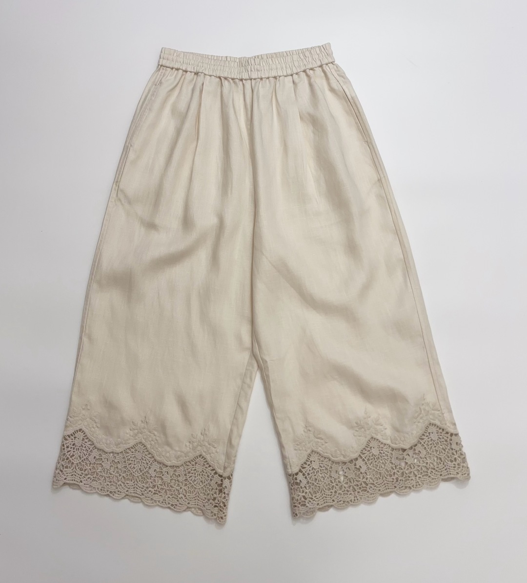 Raw Stone Tencel Linen Embroidered Cropped Casual Pants
