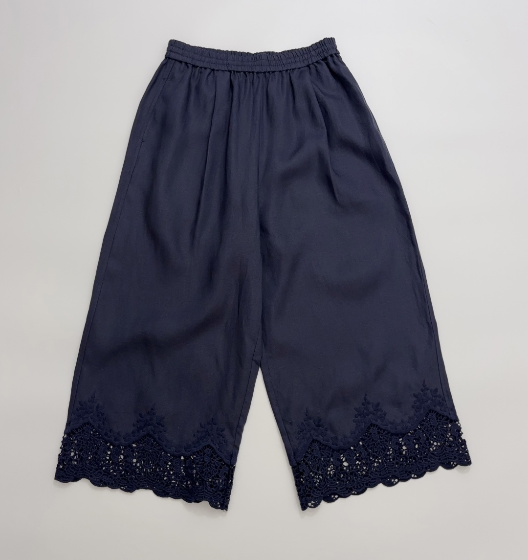 Raw Stone Tencel Linen Embroidered Cropped Casual Pants