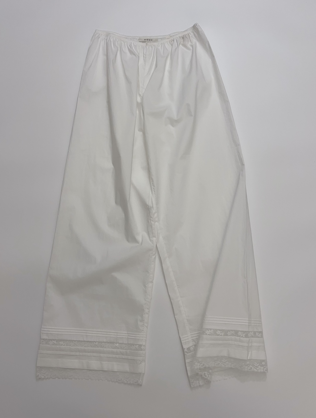 Dôen Niche Design Cotton Elastic Waist Lace Patchwork Hem Straight Casual Cropped Pants