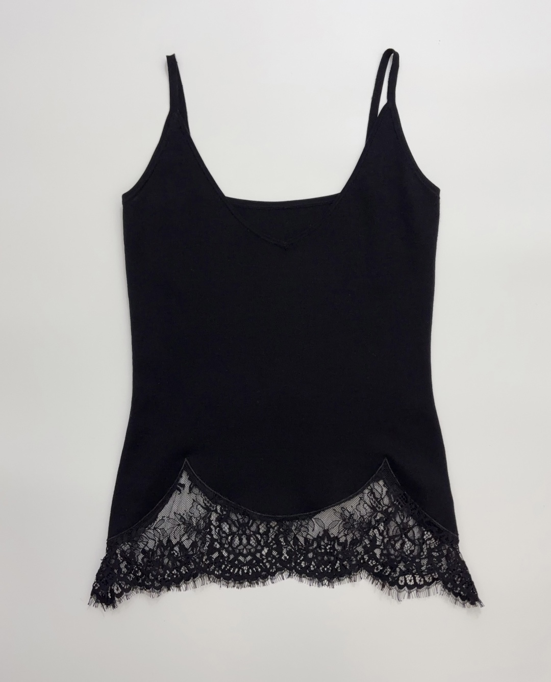 ETHOR V-Neck Camisole Black Lace Patchwork Top
