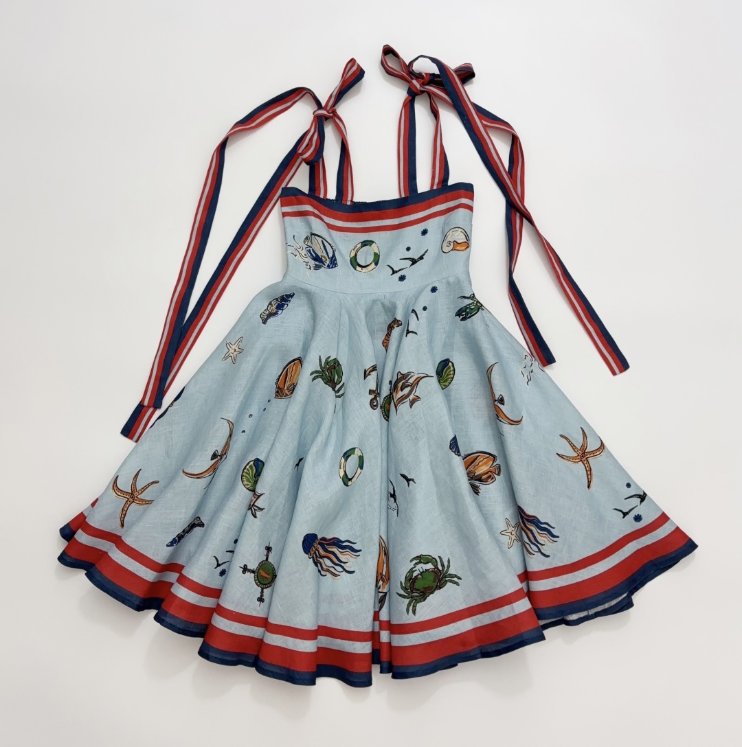 Alémais Ocean Print Linen Mini Dress