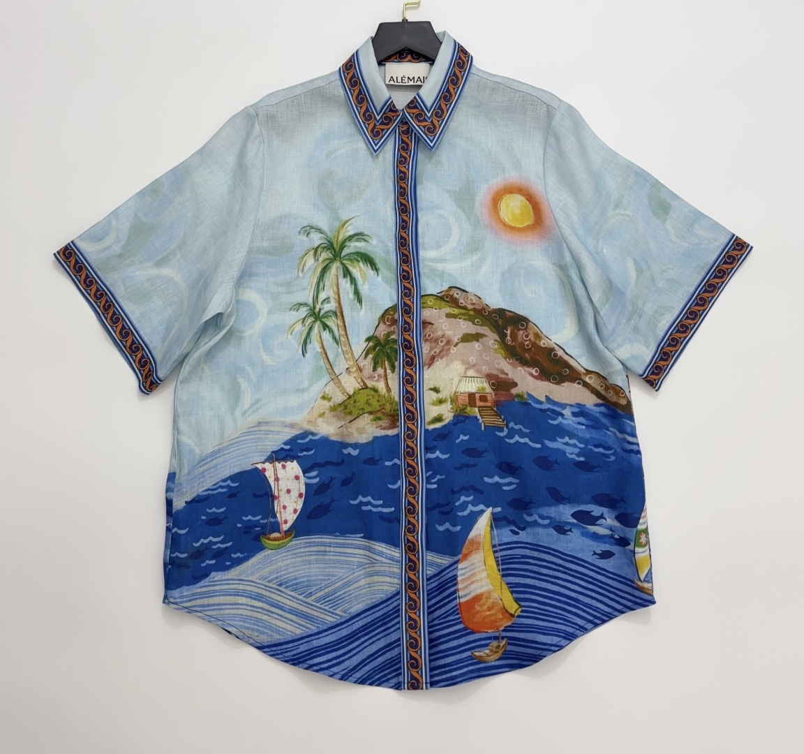 Alémais Blue Ocean Print Resort Beach Shirt Top