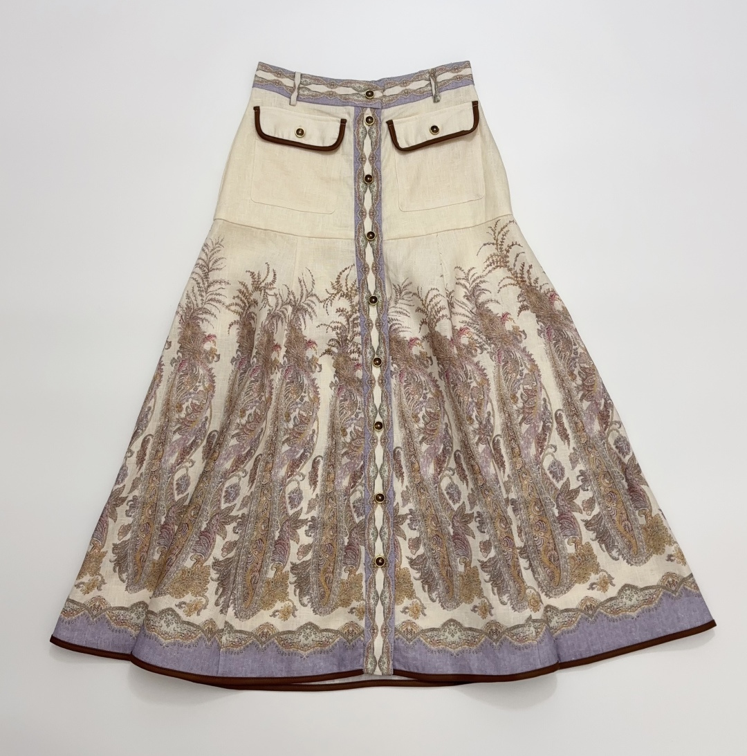 Zimmermann 26 Spring/Summer Patterned Single-Breasted Midi Skirt ALCHEMY Linen A-line Skirt