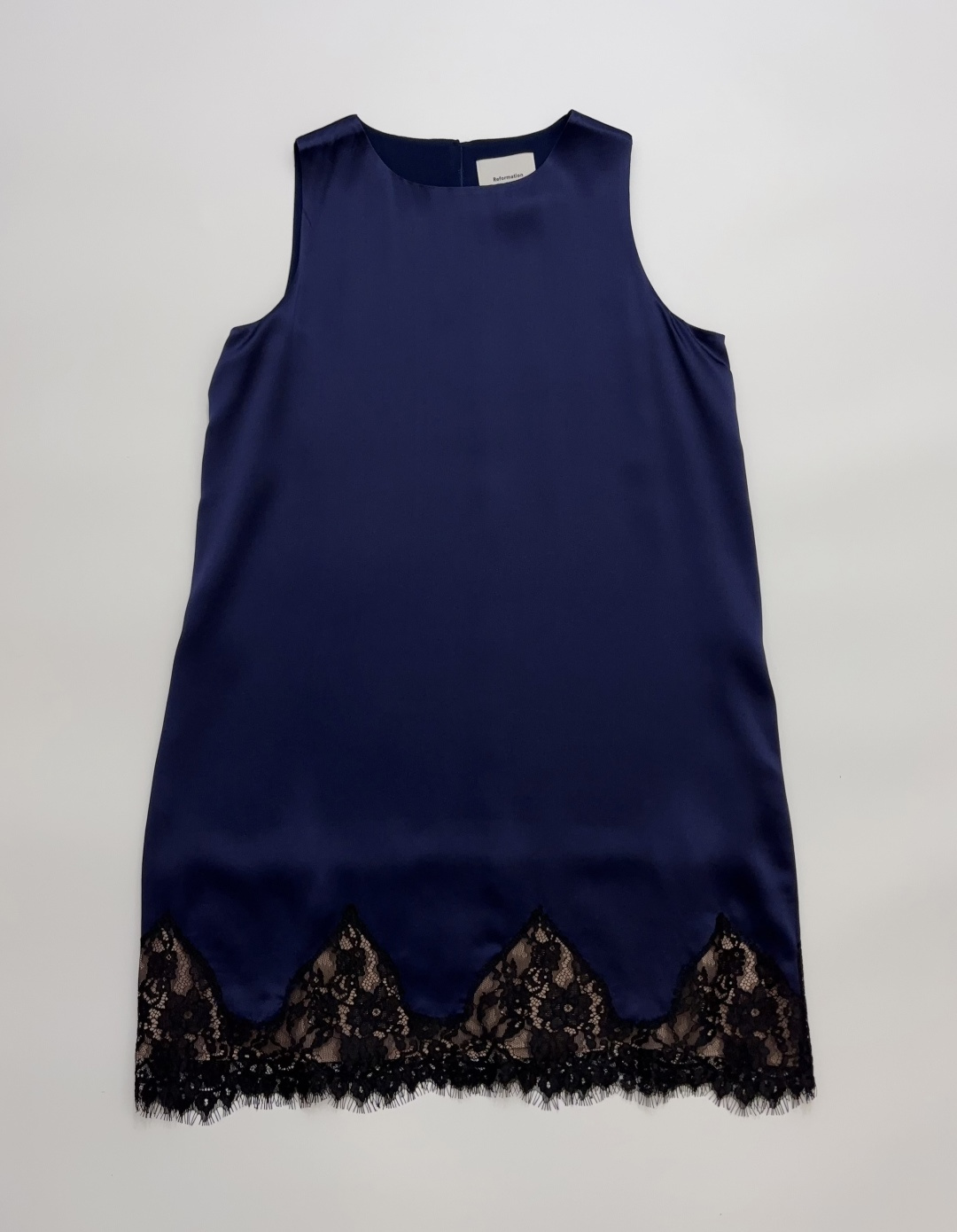 Reformation French Vintage Satin Lace-Paneled Mini Dress