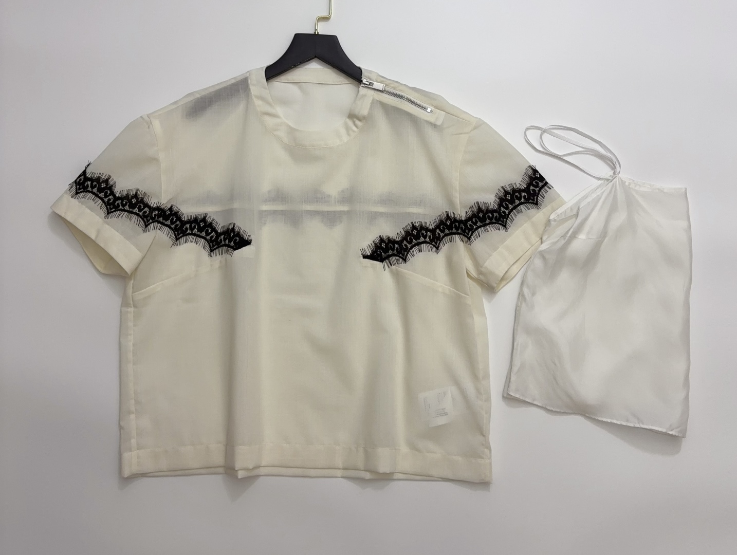 Sacai Lace Panel Design Short Sleeve T-Shirt Top