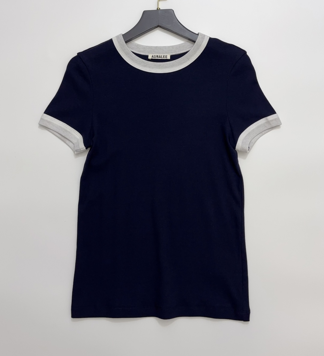 Auralee Color Block Trim Round Neck Short Sleeve Slim Fit T-Shirt