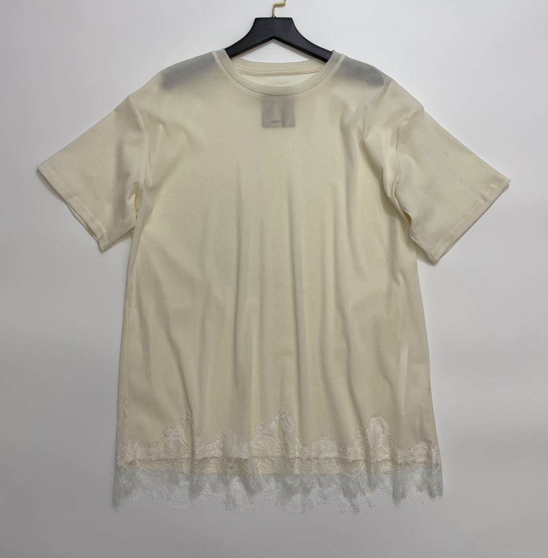 UMA Eyelash Lace Panel Loose Short Sleeve T-Shirt