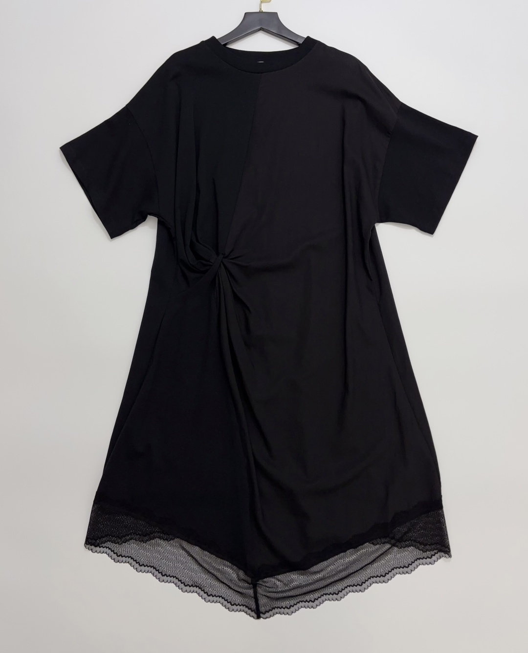 Dries Van Noten Panel Twisted Waist Lace Hem Round Neck Short Sleeve Dress