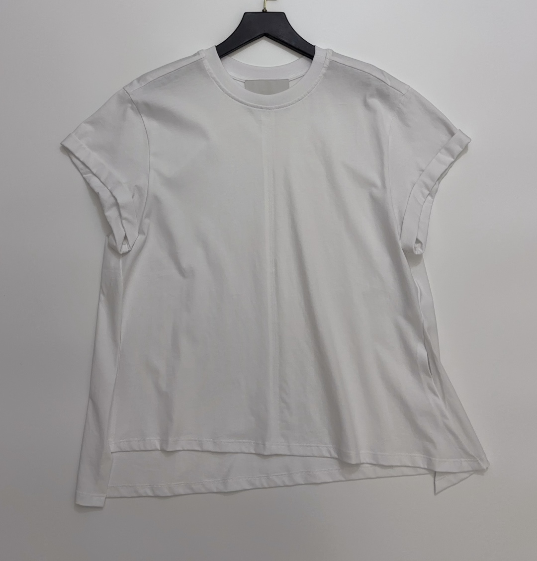 High-Low Hem Side Slit Loose Versatile Pure Cotton Rolled Edge Short Sleeve T-Shirt