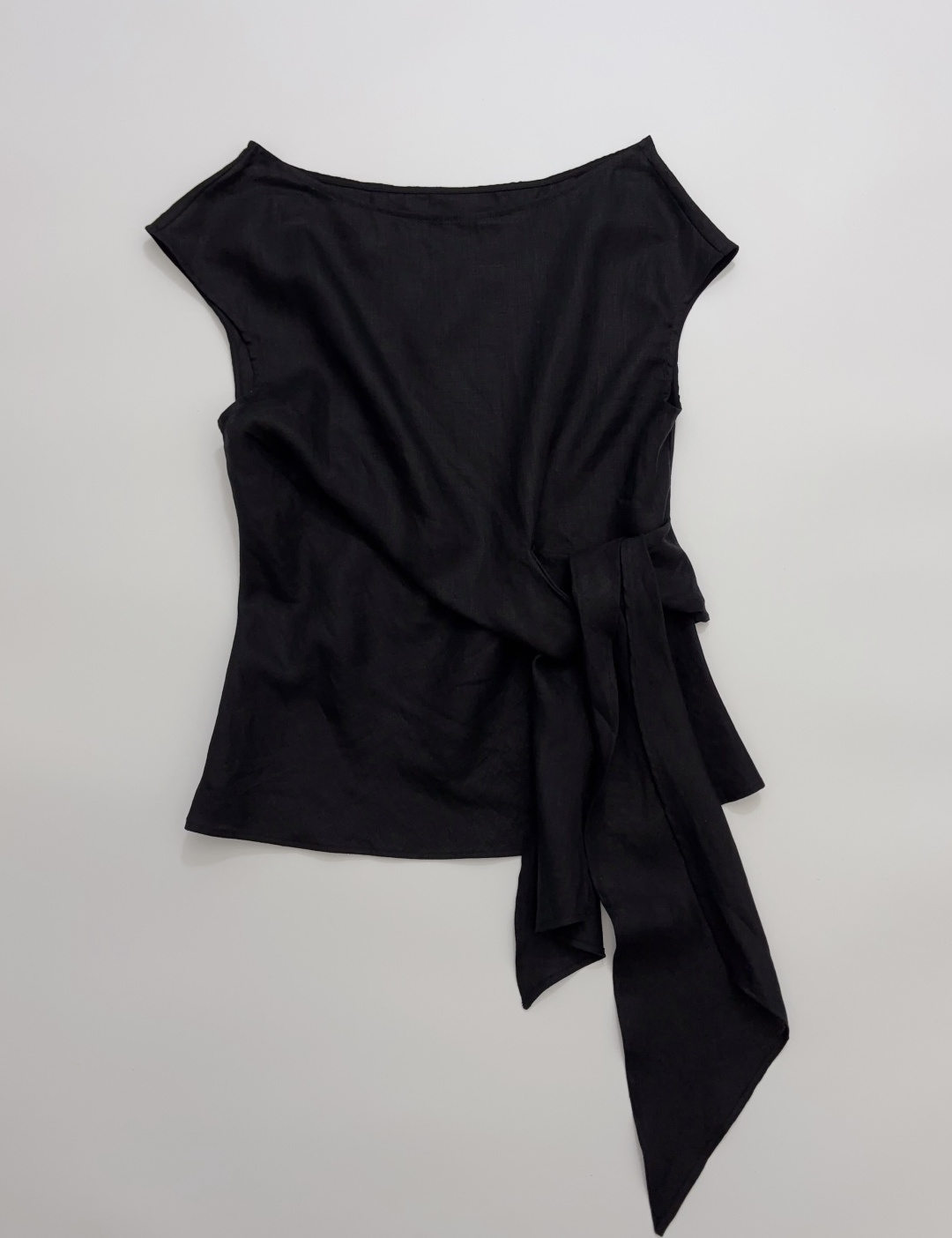 Sezane LEXA French Round Neck Tie-Front Solid Top