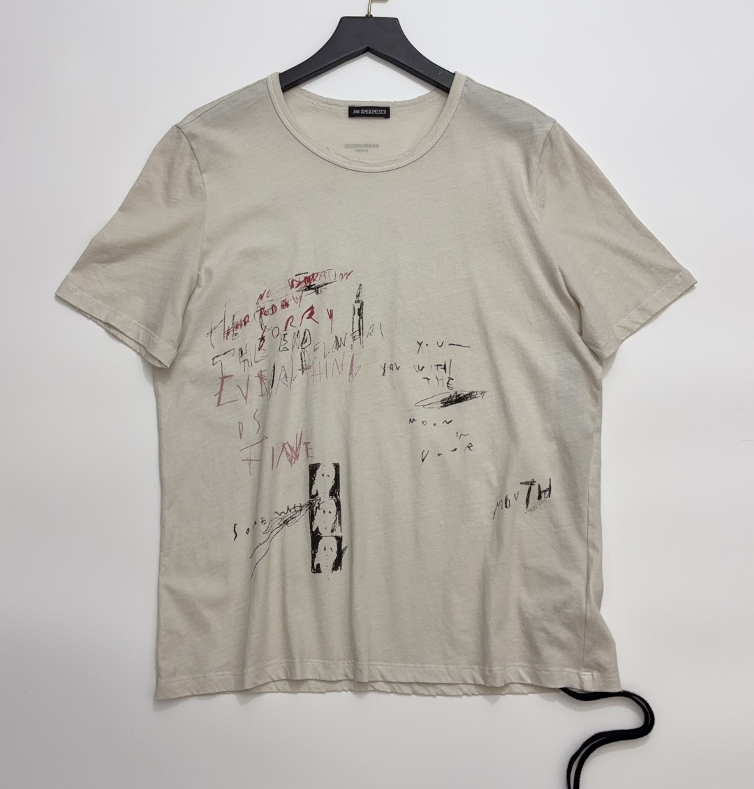 Ann Demeulemeester Distressed Graffiti Loose Short Sleeve T-Shirt