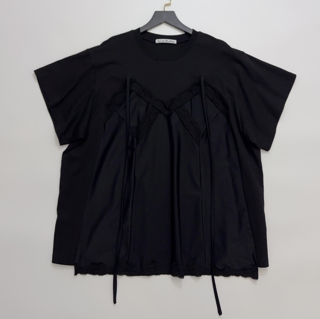 Acne Studios Halterneck Lace Camisole Patchwork Two-Piece Effect Short Sleeve T-Shirt