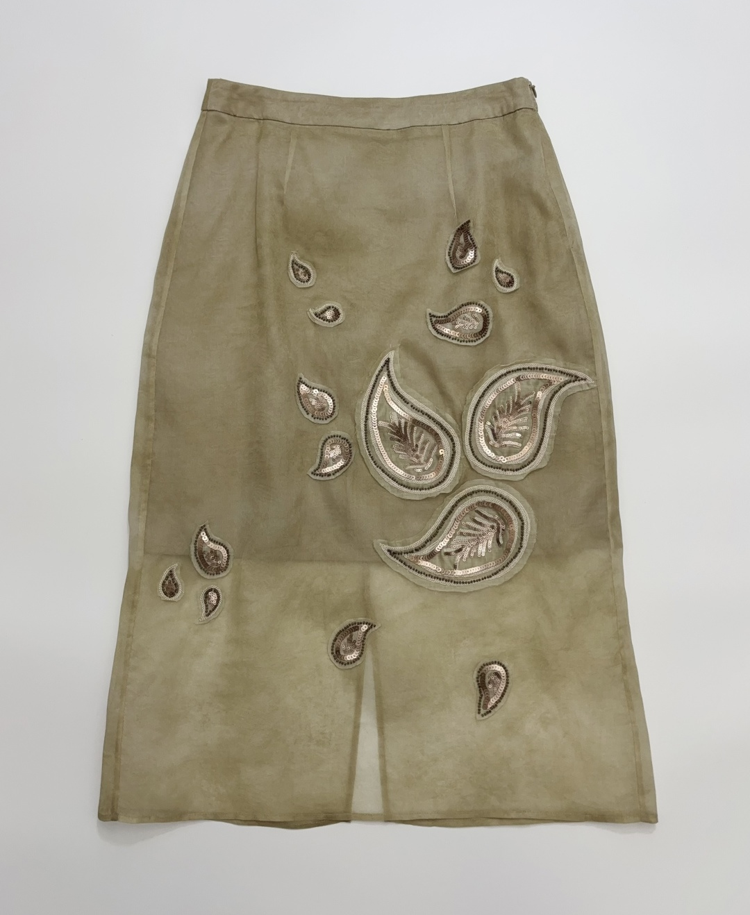 Heavy Embellished Sequin Paisley Mulberry Silk Back Slit Skirt