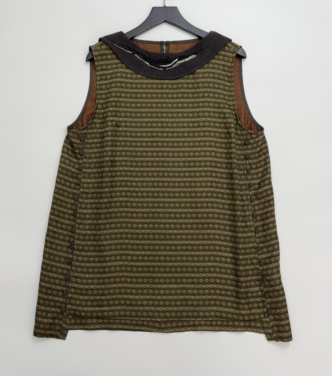 Vivetta Beaded Embroidered Floaty Collar Striped Sleeveless Top