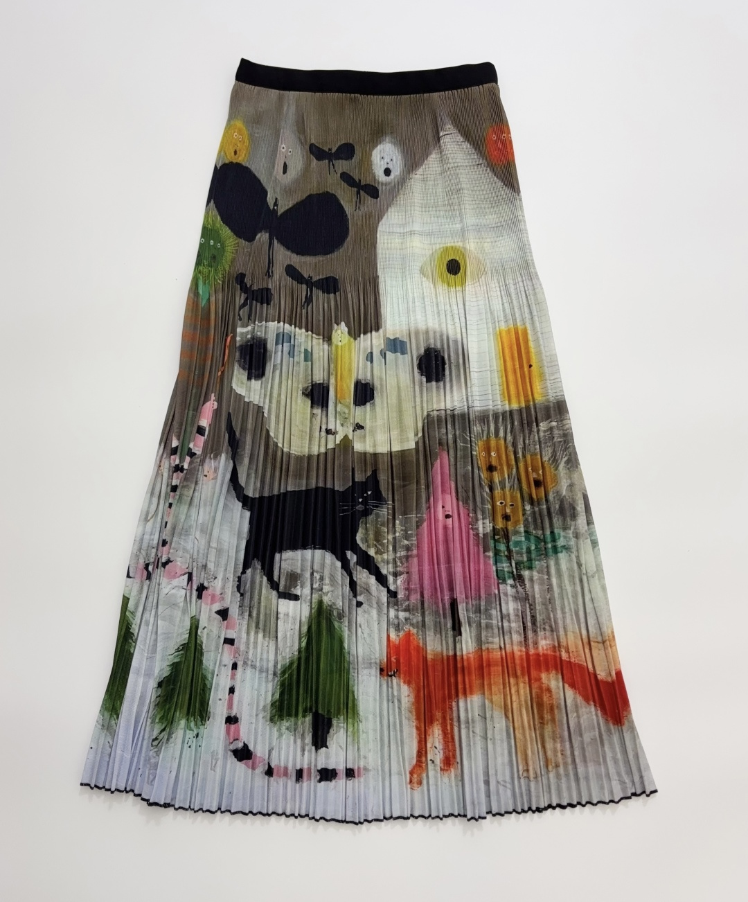 Issey Miyake Oil Painting Graffiti Pleated Long Skirt